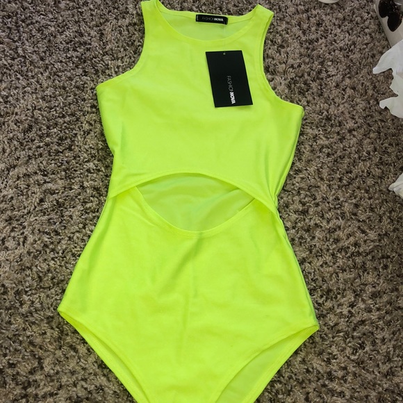 Fashion Nova Tops - Neon Yellow Cut Out Bodysuit!